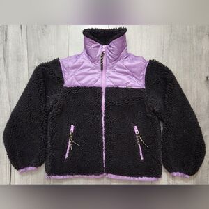 🔥 Coach Quilted Sherpa Zip Up Jacket Black & Purple Women's Sz XS NWT MSRP $598